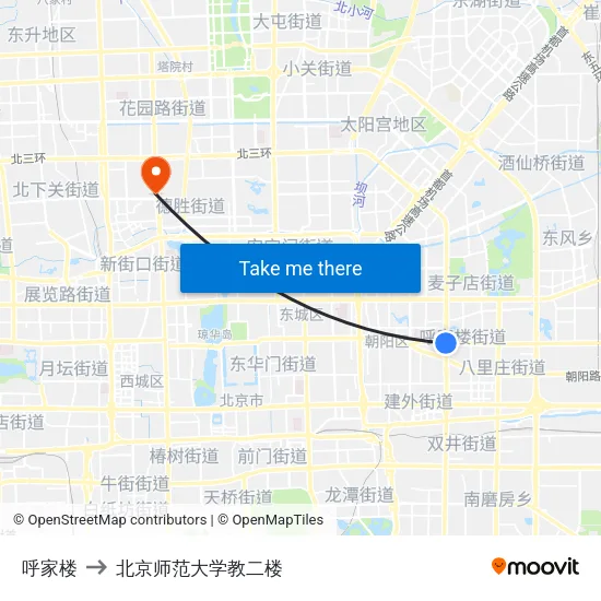 呼家楼 to 北京师范大学教二楼 map
