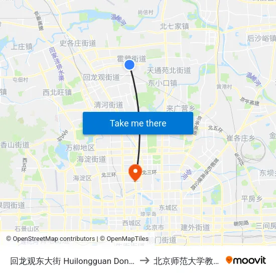 回龙观东大街  Huilongguan Dongdajie to 北京师范大学教二楼 map