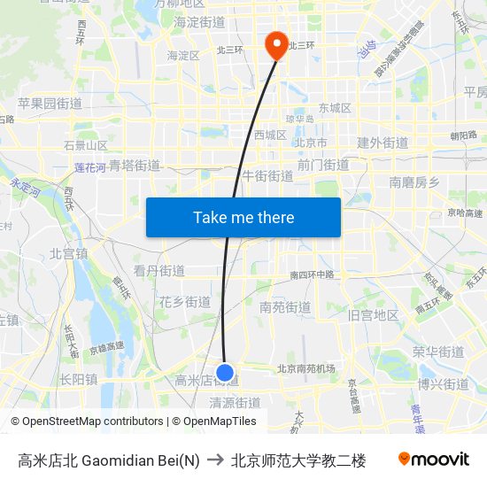 高米店北 Gaomidian Bei(N) to 北京师范大学教二楼 map
