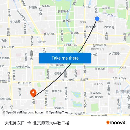 大屯路东口 to 北京师范大学教二楼 map