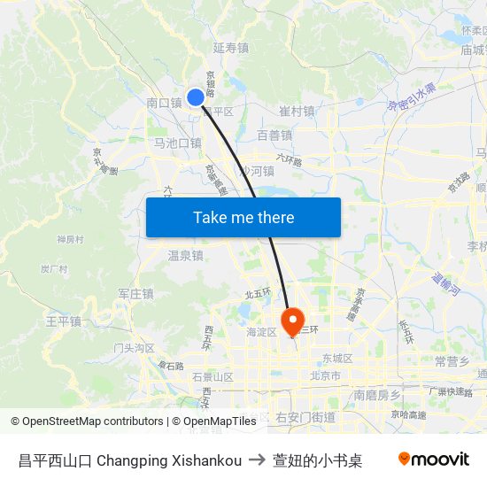 昌平西山口 Changping Xishankou to 萱妞的小书桌 map