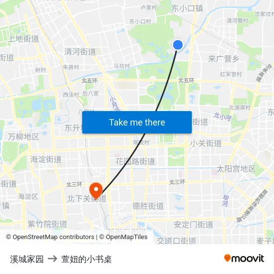 溪城家园 to 萱妞的小书桌 map