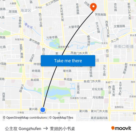 公主坟 Gongzhufen to 萱妞的小书桌 map