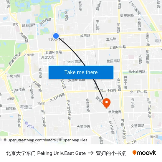 北京大学东门 Peking Univ.East Gate to 萱妞的小书桌 map