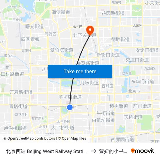 北京西站 Beijing West Railway Station to 萱妞的小书桌 map