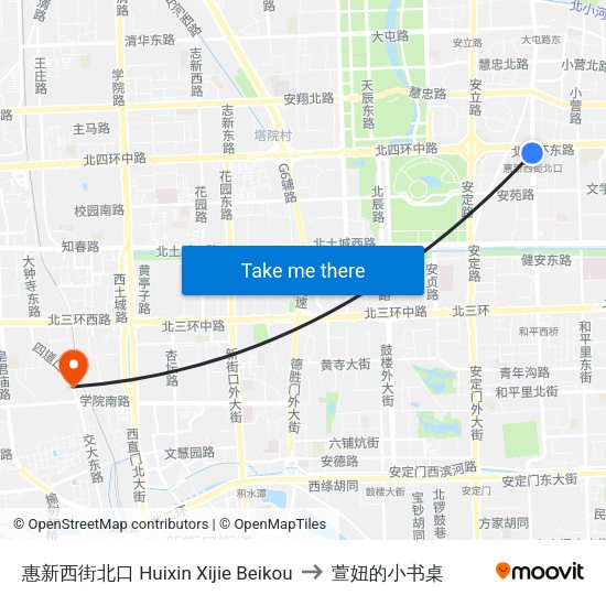 惠新西街北口 Huixin Xijie Beikou to 萱妞的小书桌 map