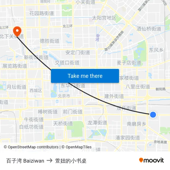 百子湾 Baiziwan to 萱妞的小书桌 map