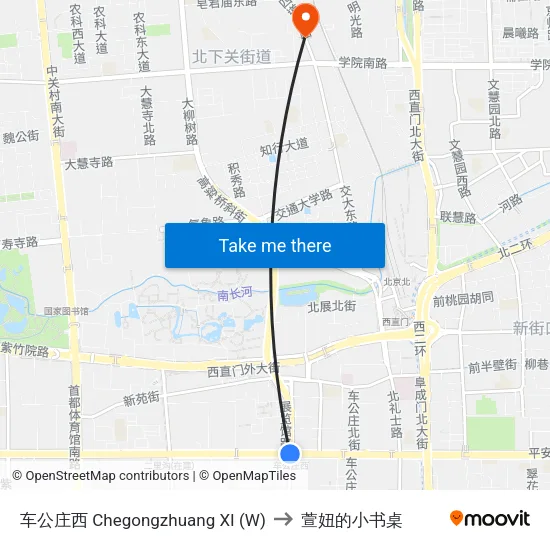 车公庄西 Chegongzhuang XI (W) to 萱妞的小书桌 map
