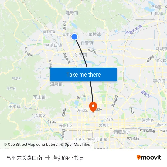 昌平东关路口南 to 萱妞的小书桌 map