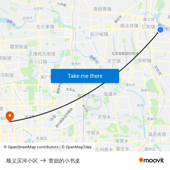 顺义滨河小区 to 萱妞的小书桌 map