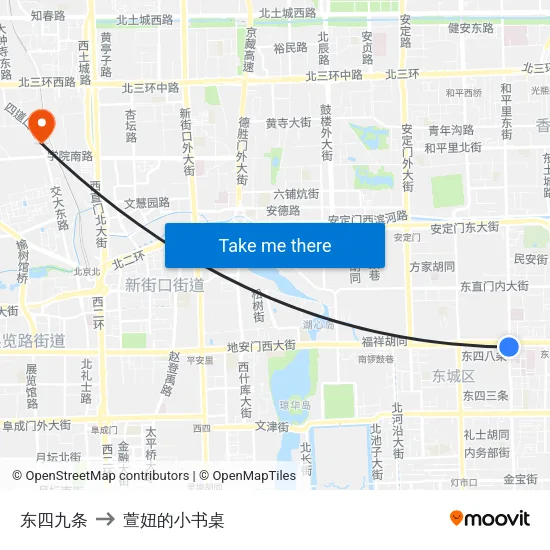 东四九条 to 萱妞的小书桌 map