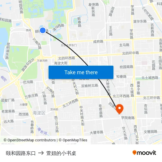 颐和园路东口 to 萱妞的小书桌 map