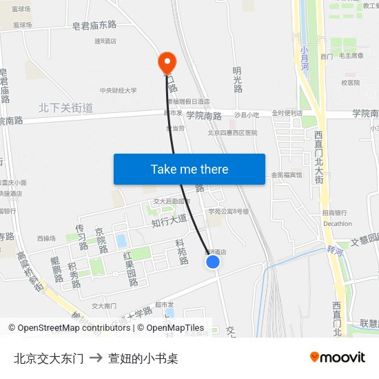 北京交大东门 to 萱妞的小书桌 map