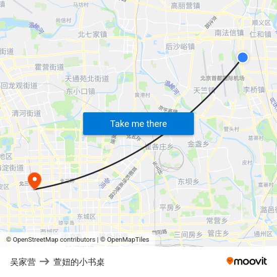 吴家营 to 萱妞的小书桌 map