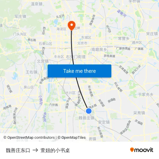 魏善庄东口 to 萱妞的小书桌 map