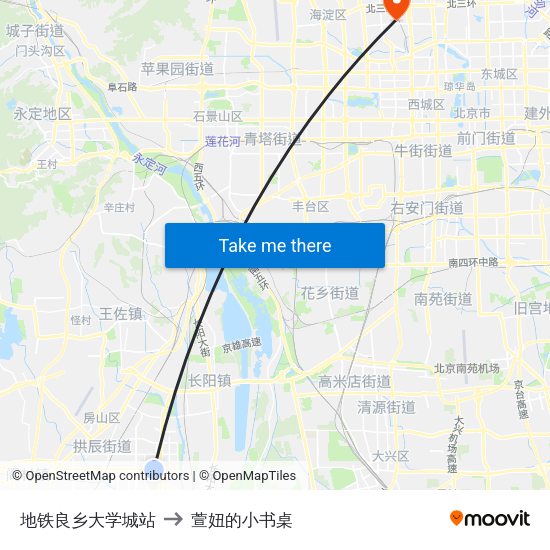地铁良乡大学城站 to 萱妞的小书桌 map