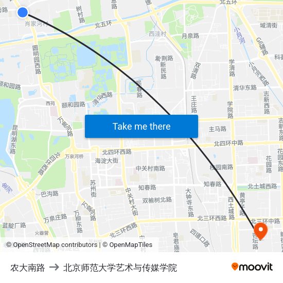 农大南路 to 北京师范大学艺术与传媒学院 map