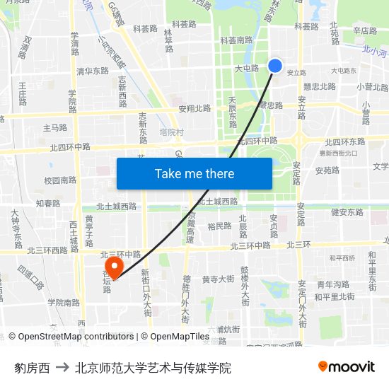 豹房西 to 北京师范大学艺术与传媒学院 map