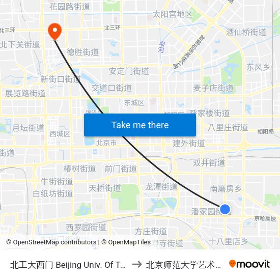 北工大西门 Beijing Univ. Of Tech. West Gate to 北京师范大学艺术与传媒学院 map