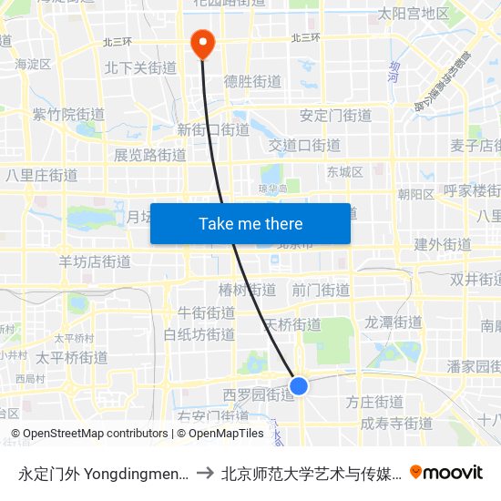 永定门外 Yongdingmen Wai to 北京师范大学艺术与传媒学院 map