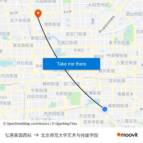 弘善家园西站 to 北京师范大学艺术与传媒学院 map