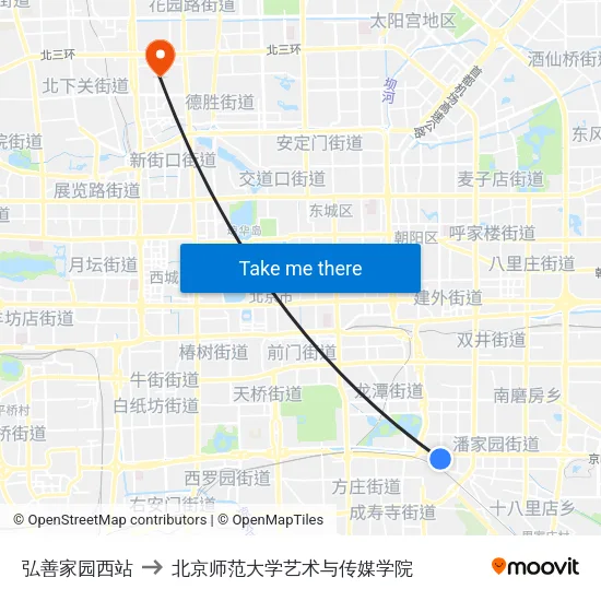 弘善家园西站 to 北京师范大学艺术与传媒学院 map