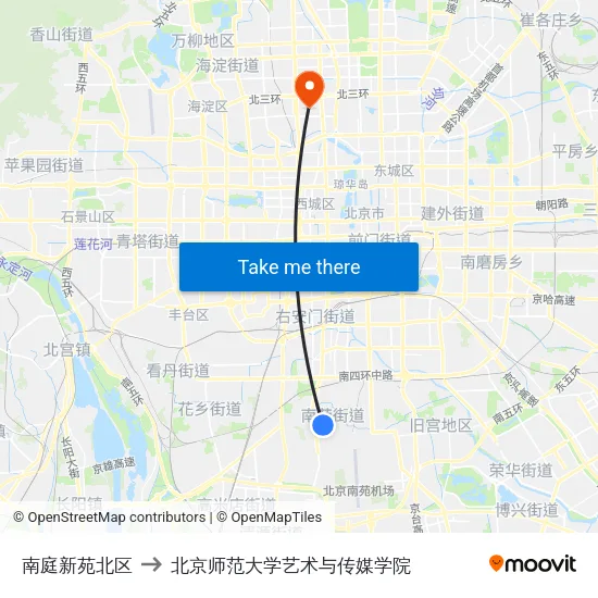 南庭新苑北区 to 北京师范大学艺术与传媒学院 map