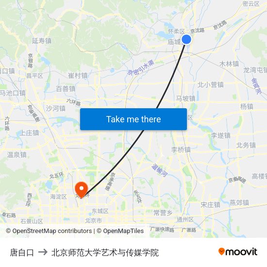 唐自口 to 北京师范大学艺术与传媒学院 map