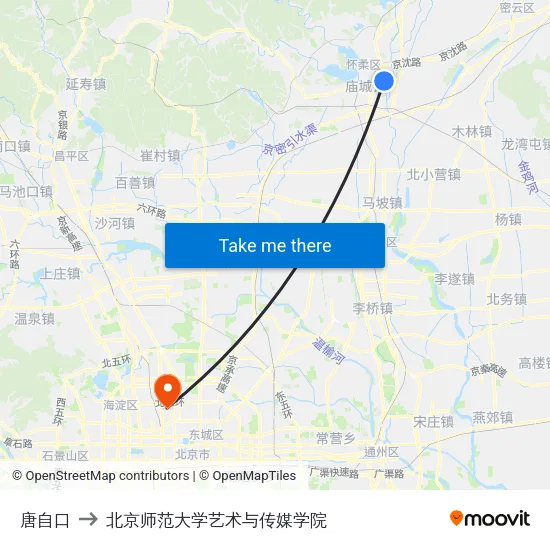 唐自口 to 北京师范大学艺术与传媒学院 map