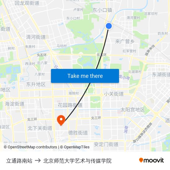 立通路南站 to 北京师范大学艺术与传媒学院 map