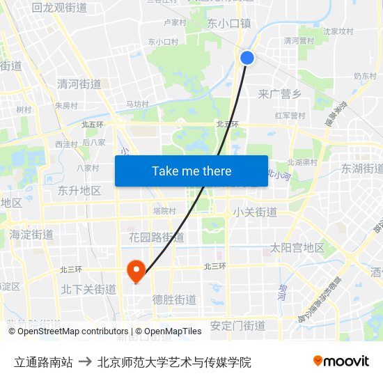 立通路南站 to 北京师范大学艺术与传媒学院 map