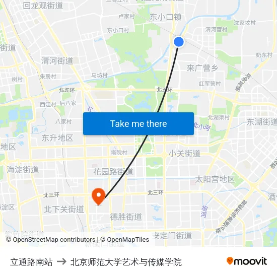 立通路南站 to 北京师范大学艺术与传媒学院 map