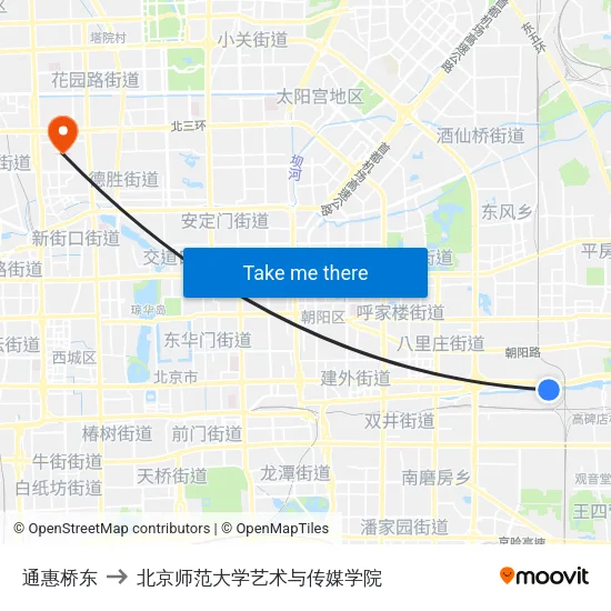通惠桥东 to 北京师范大学艺术与传媒学院 map