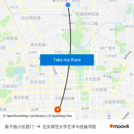 新干线小区西门 to 北京师范大学艺术与传媒学院 map