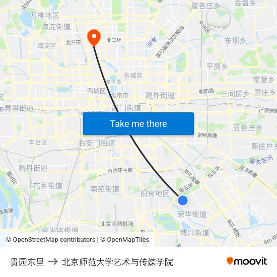 贵园东里 to 北京师范大学艺术与传媒学院 map