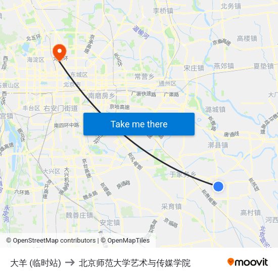 大羊 (临时站) to 北京师范大学艺术与传媒学院 map