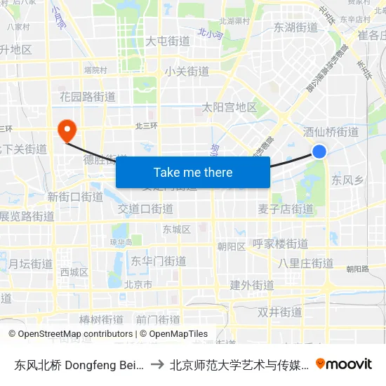 东风北桥  Dongfeng Beiqiao to 北京师范大学艺术与传媒学院 map