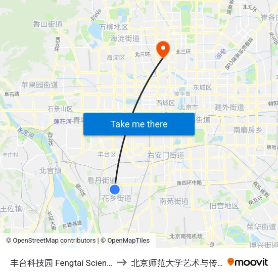 丰台科技园 Fengtai Science Park to 北京师范大学艺术与传媒学院 map