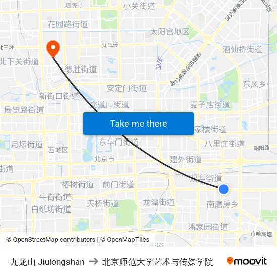 九龙山 Jiulongshan to 北京师范大学艺术与传媒学院 map
