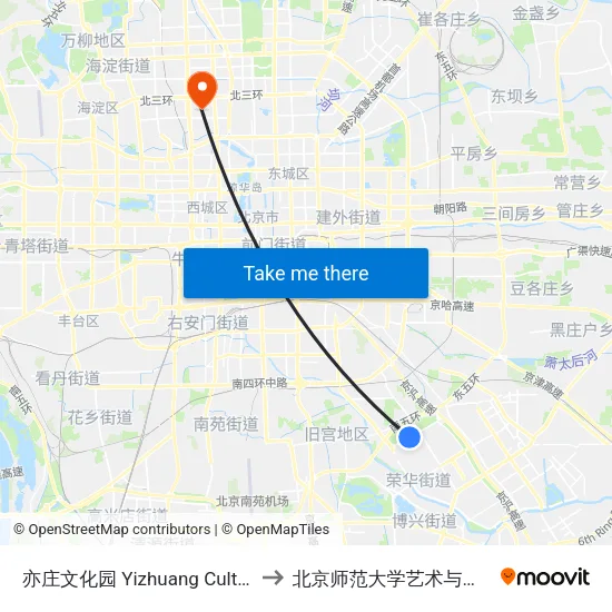 亦庄文化园 Yizhuang Culture Park to 北京师范大学艺术与传媒学院 map