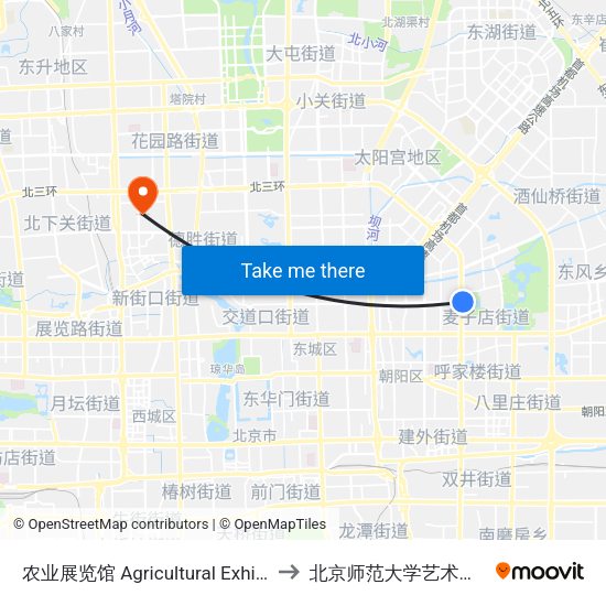 农业展览馆 Agricultural Exhibition Center to 北京师范大学艺术与传媒学院 map