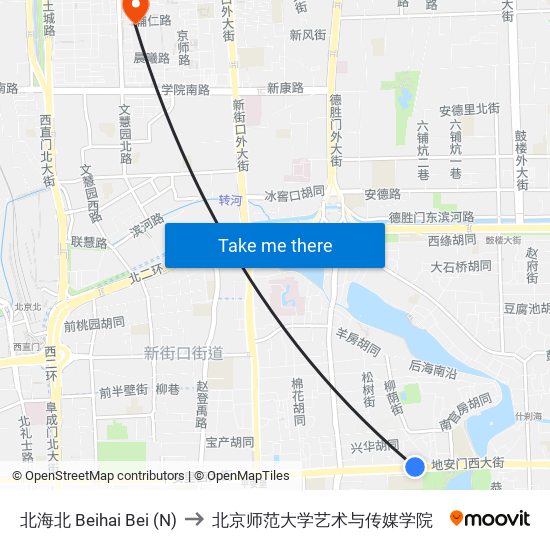 北海北 Beihai Bei (N) to 北京师范大学艺术与传媒学院 map