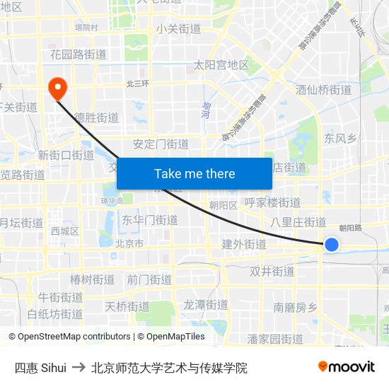 四惠 Sihui to 北京师范大学艺术与传媒学院 map