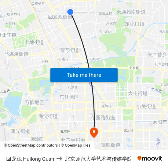 回龙观 Huilong Guan to 北京师范大学艺术与传媒学院 map