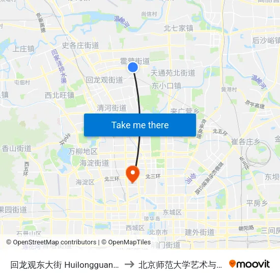回龙观东大街  Huilongguan Dongdajie to 北京师范大学艺术与传媒学院 map