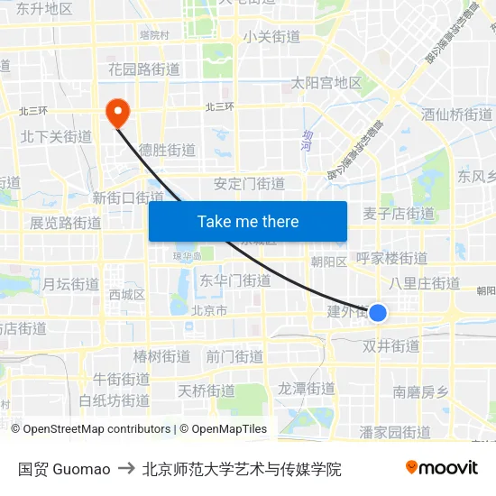 国贸 Guomao to 北京师范大学艺术与传媒学院 map
