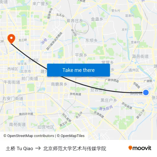 土桥 Tu Qiao to 北京师范大学艺术与传媒学院 map