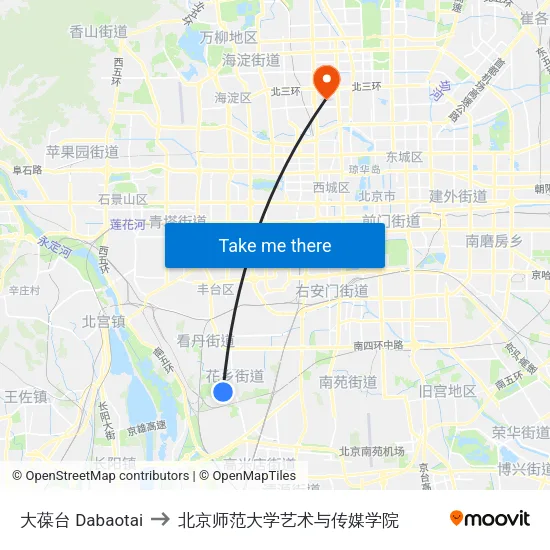 大葆台 Dabaotai to 北京师范大学艺术与传媒学院 map