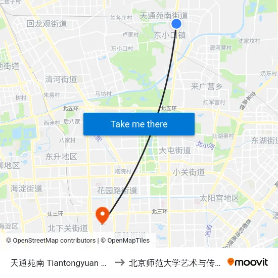 天通苑南 Tiantongyuan Nan (S) to 北京师范大学艺术与传媒学院 map