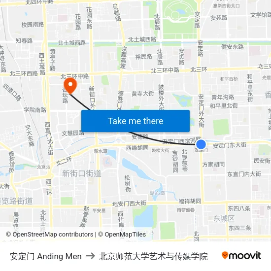 安定门 Anding Men to 北京师范大学艺术与传媒学院 map